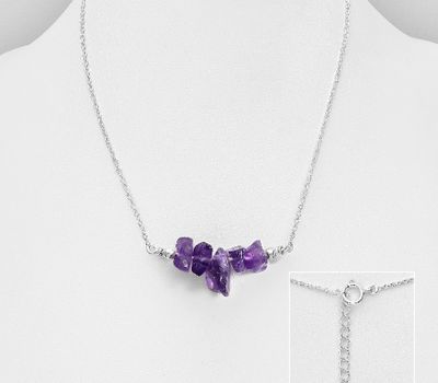 925 Sterling Silver Necklace, Beaded with Amethyst. Handmade. Design, Shape and Size Will Vary.