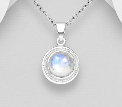 925 Sterling Silver Solitaire Pendant, Decorated with Rainbow Moonstone