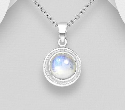 Şəkli böyütmək üçün tiklayın 925 Sterling Silver Solitaire Pendant, Decorated with Rainbow Moonstone