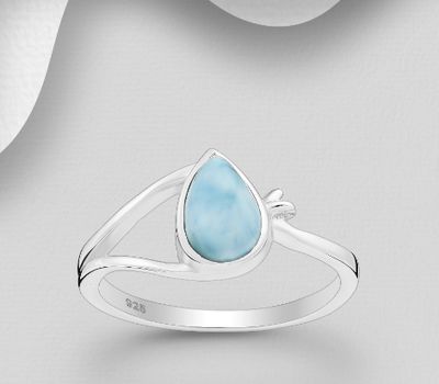 925 Sterling Silver Oval Ring, Decorated with Larimar