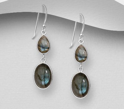 Şəkli böyütmək üçün tiklayın 925 Sterling Silver Oval Hook Earrings, Decorated with Labradorite
