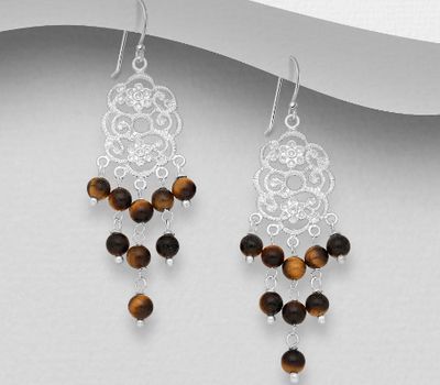 Şəkli böyütmək üçün tiklayın 925 Sterling Silver Flower Hook Earrings, Beaded with Various Gemstones