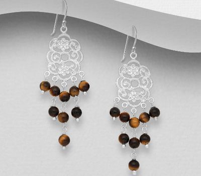 925 Sterling Silver Flower Hook Earrings, Beaded with Various Gemstones