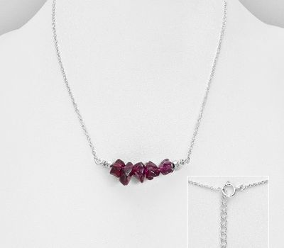 925 Sterling Silver Necklace, Beaded with Rhodolite. Handmade. Design, Shape and Size Will Vary.