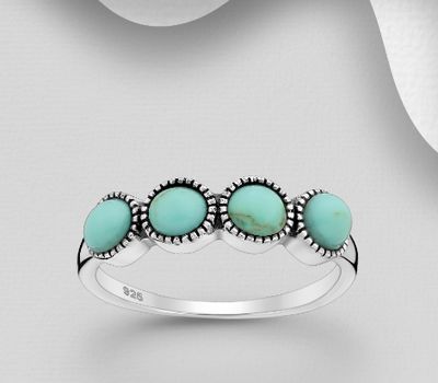 925 Sterling Silver Oxidized Circle Ring, Decorated with Resin