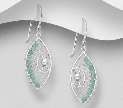 Şəkli böyütmək üçün tiklayın 925 Sterling Silver Hook Earrings, Beaded with Amazonite