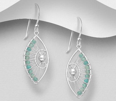 925 Sterling Silver Hook Earrings, Beaded with Amazonite