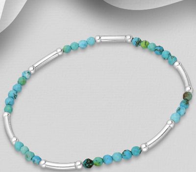 925 Sterling Silver Ball Bracelet, Beaded with Reconstructed Light Green Turquoise