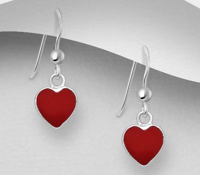 Şəkli böyütmək üçün tiklayın 925 Sterling Silver Heart Hook Earrings, Decorated with Resin