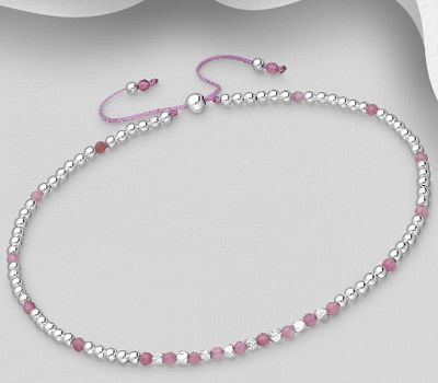 Şəkli böyütmək üçün tiklayın 925 Sterling Silver Bracelet, Beaded with Pink Tourmaline
