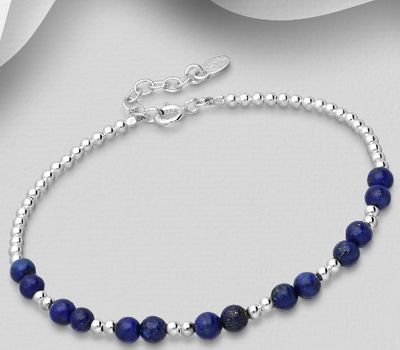 Şəkli böyütmək üçün tiklayın 925 Sterling Silver Ball Bracelet, Beaded with Various Gemstone Beads