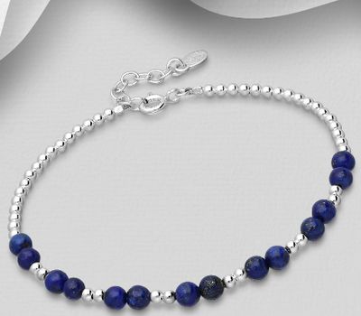 925 Sterling Silver Ball Bracelet, Beaded with Various Gemstone Beads