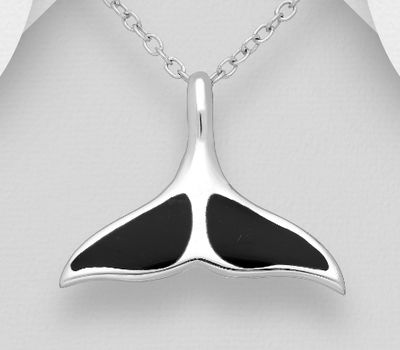 925 Sterling Silver Whale Tail Pendant, Decorated with Reconstructed Stone or Resin