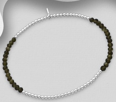 Şəkli böyütmək üçün tiklayın 925 Sterling Silver Elastic Bracelet, Beaded with Various Gemstones