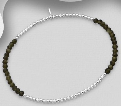 925 Sterling Silver Elastic Bracelet, Beaded with Various Gemstones