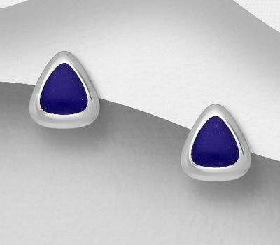 Şəkli böyütmək üçün tiklayın 925 Sterling Silver Push-Back Earrings, Decorated with Reconstructed Turquoise or Various Colored Resins