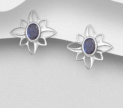 Şəkli böyütmək üçün tiklayın 925 Sterling Silver Push-Back Earrings, Decorated with Labradorite