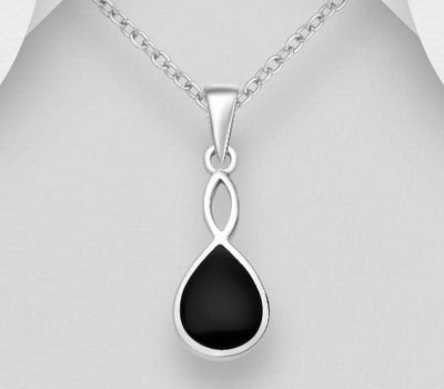 925 Sterling Silver Droplet Pendant, Decorated with Reconstructed Stone or Resin