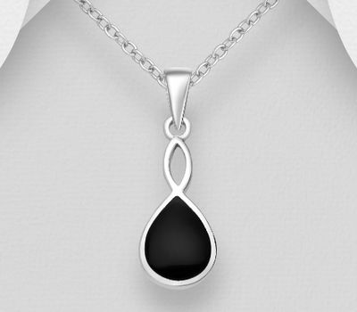 Şəkli böyütmək üçün tiklayın 925 Sterling Silver Droplet Pendant, Decorated with Reconstructed Stone or Resin