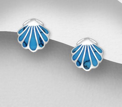 925 Sterling Silver Shell Push-Back Earrings, Decorated with Various Resins