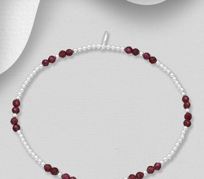 Şəkli böyütmək üçün tiklayın 925 Sterling Silver Elastic Bracelet, Beaded with Various Gemstones
