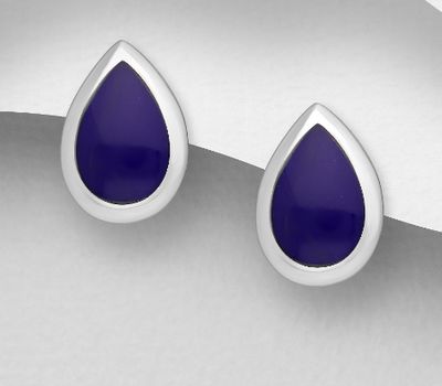 925 Sterling Silver Droplet Push-Back Earrings, Decorated with Resin
