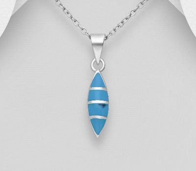 Şəkli böyütmək üçün tiklayın 925 Sterling Silver Marquise-Shape Pendant, Decorated with Reconstructed Sky-Blue Turquoise