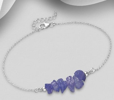 925 Sterling Silver Bracelet, Beaded with Tanzanite. Handmade. Design, Shape and Size Will Vary.