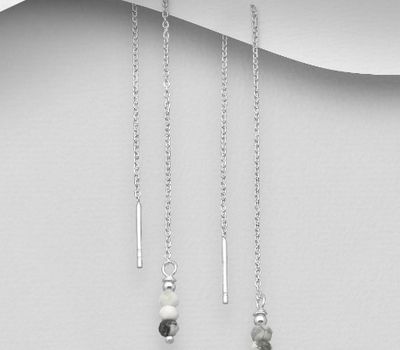 925 Sterling Silver Threader Earrings, Beaded with Various Gemstones
