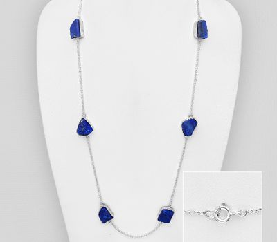 925 Sterling Silver Necklace, Decorated with Lapis Lazuli, Handmade. Design, Shape and Size Will Vary.