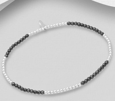 925 Sterling Silver Elastic Ball Bracelet, Beaded with Hematite