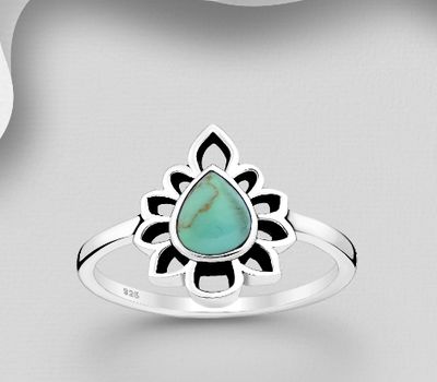 Şəkli böyütmək üçün tiklayın 925 Sterling Silver Oxidized Droplet Ring, Decorated with Reconstructed Stone or Resin