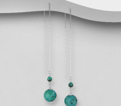 Şəkli böyütmək üçün tiklayın 925 Sterling Silver Threader Earrings, Beaded with Gemstone Beads