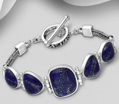 925 Sterling Silver Bracelet, Decorated with Lapis Lazuli