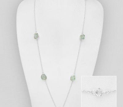 925 Sterling Silver Long Necklace, Decorated with Aquamarine