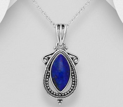 Malın səhifəsinə keç 925 Sterling Silver Oxidized Pendant, Decorated with Reconstructed Sky-Blue Turquoise or Various Gemstones