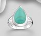 925 Sterling Silver Ring, Decorated with Droplet-Shape Reconstructed Turquoise or Various Colored Resins