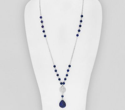 Şəkli böyütmək üçün tiklayın 925 Sterling Silver Necklace, Beaded with Lapis Lazulis