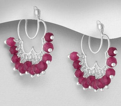 Malın səhifəsinə keç 925 Sterling Silver Hoop Earrings, Decorated with Various Gemstones