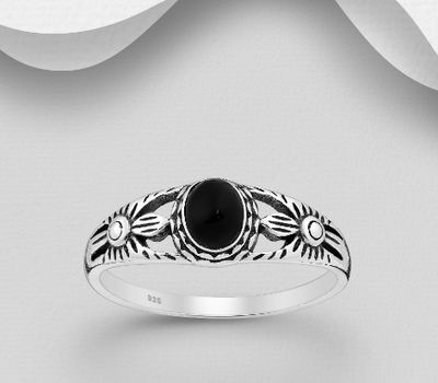 925 Sterling Silver Oxidized Ring, Decorated with Resin