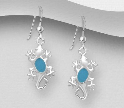 Şəkli böyütmək üçün tiklayın 925 Sterling Silver Lizard Gecko Hook Earrings, Decorated with Resin