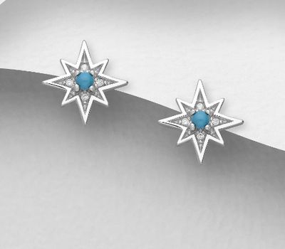 925 Sterling Silver Star Push-Back Earrings, Decorated with CZ Simulated Diamonds and Resin