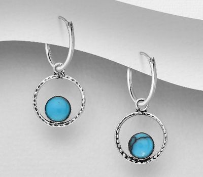 Şəkli böyütmək üçün tiklayın 925 Sterling Silver Hoop Earrings, Decorated with Various Colored Resins