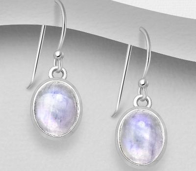 Şəkli böyütmək üçün tiklayın 925 Sterling Silver Hook Earrings, Decorated with Rainbow Moonstone