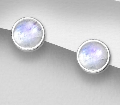 Şəkli böyütmək üçün tiklayın 925 Sterling Silver Push-Back Earrings, Decorated with Rainbow Moonstone