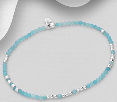 Şəkli böyütmək üçün tiklayın 925 Sterling Silver Bracelet, Beaded with Amazonite