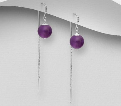 925 Sterling Silver Hook Earrings, Beaded with Reconstructed Stone or Various Gemstones