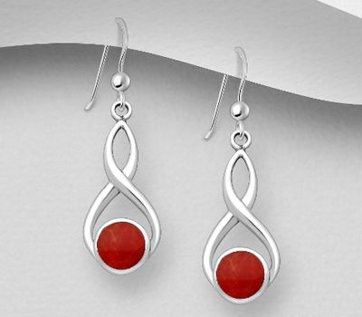 Malın səhifəsinə keç 925 Sterling Silver Infinity Hook Earrings, Decorated with Reconstructed Turquoise or Various Colored Resins