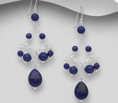 Şəkli böyütmək üçün tiklayın 925 Sterling Silver Hook Earrings, Decorated with Various Gemstone Beads and Reconstructed Stone. Gemstone Size and Shape may Vary.