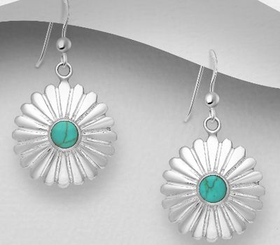 925 Sterling Silver Hook Earrings, Decorated with Reconstructed light Green Turquoise